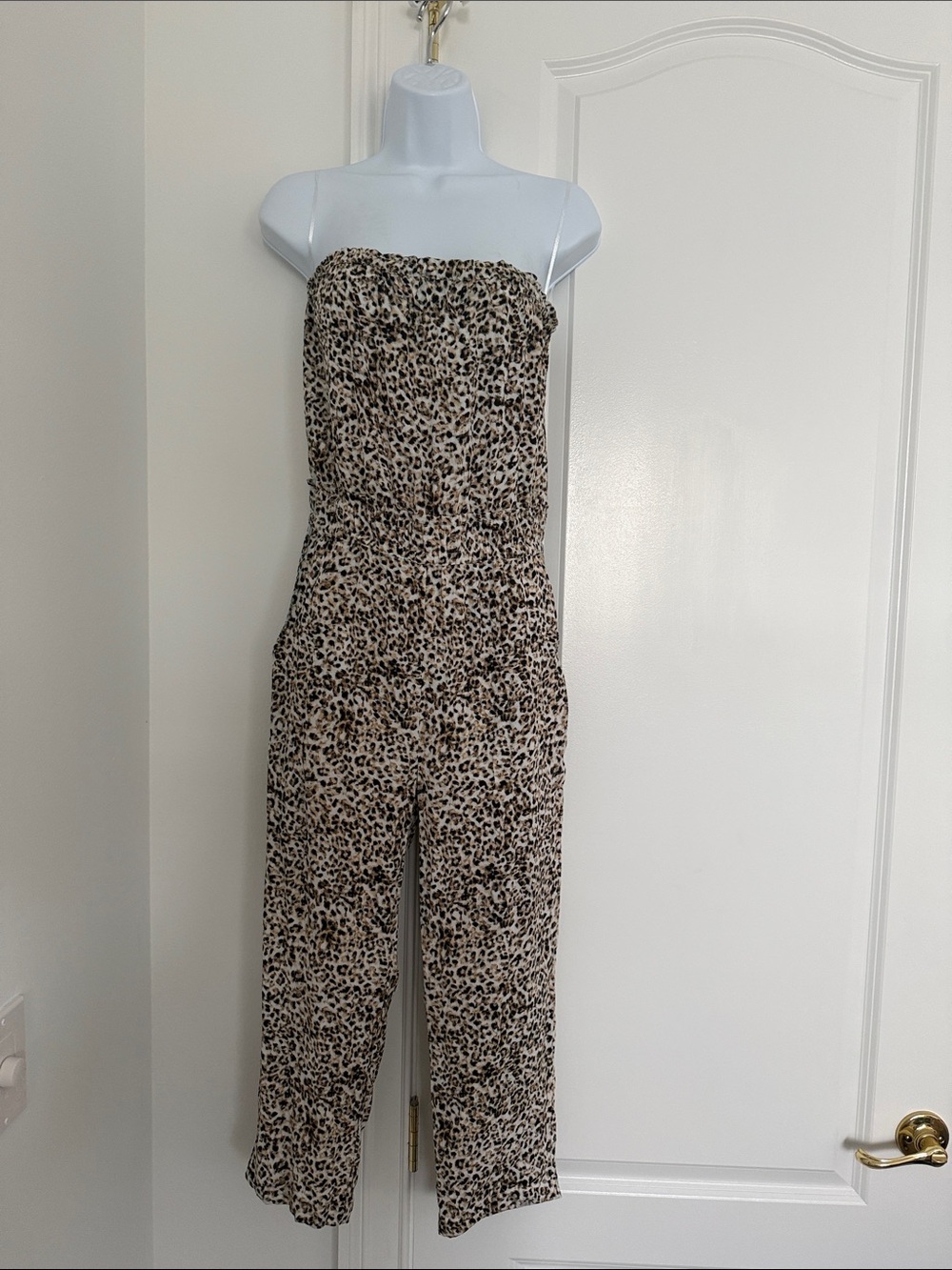 Blue Life Strapless Leopard Print Jumpsuit - Beige/Black